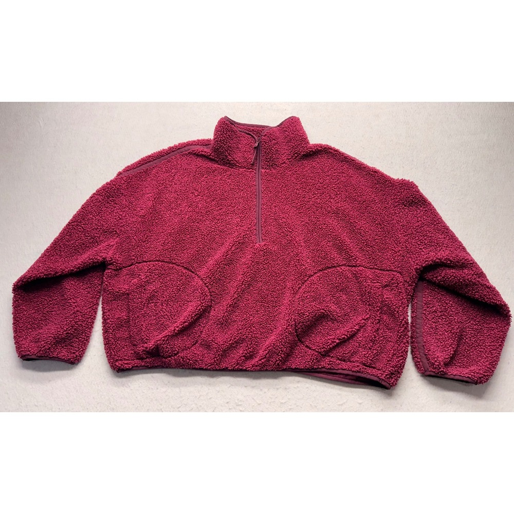 Old Navy Womens 3X Sherpa Fleece 1/4 Zip Pullover Berry Pink Pockets Sweatshirt